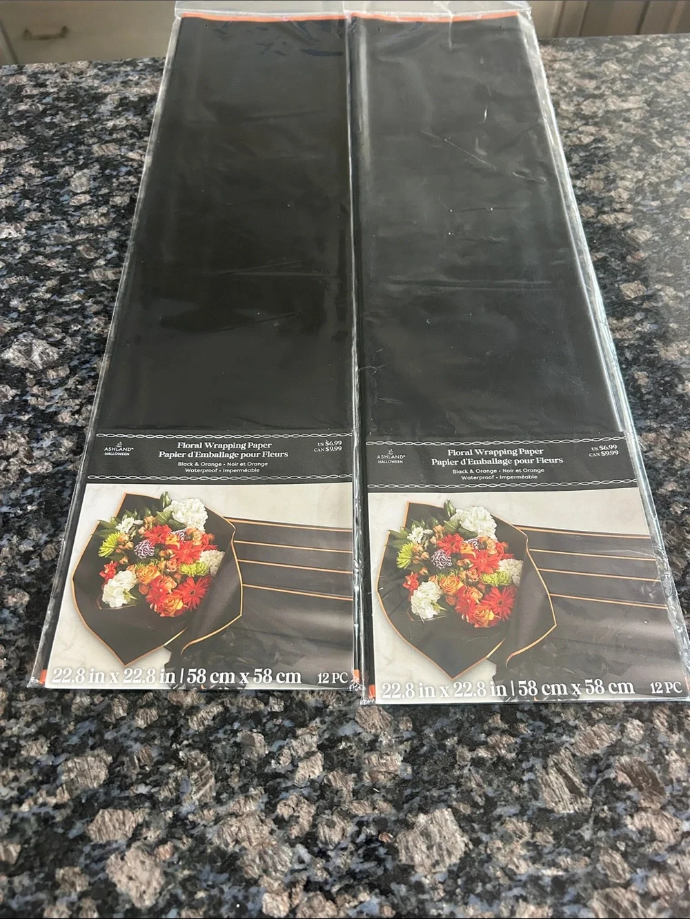 ASHLAND FLORAL BLACK & ORANGE WRAPPING PAPER LOT OF 2 NWT